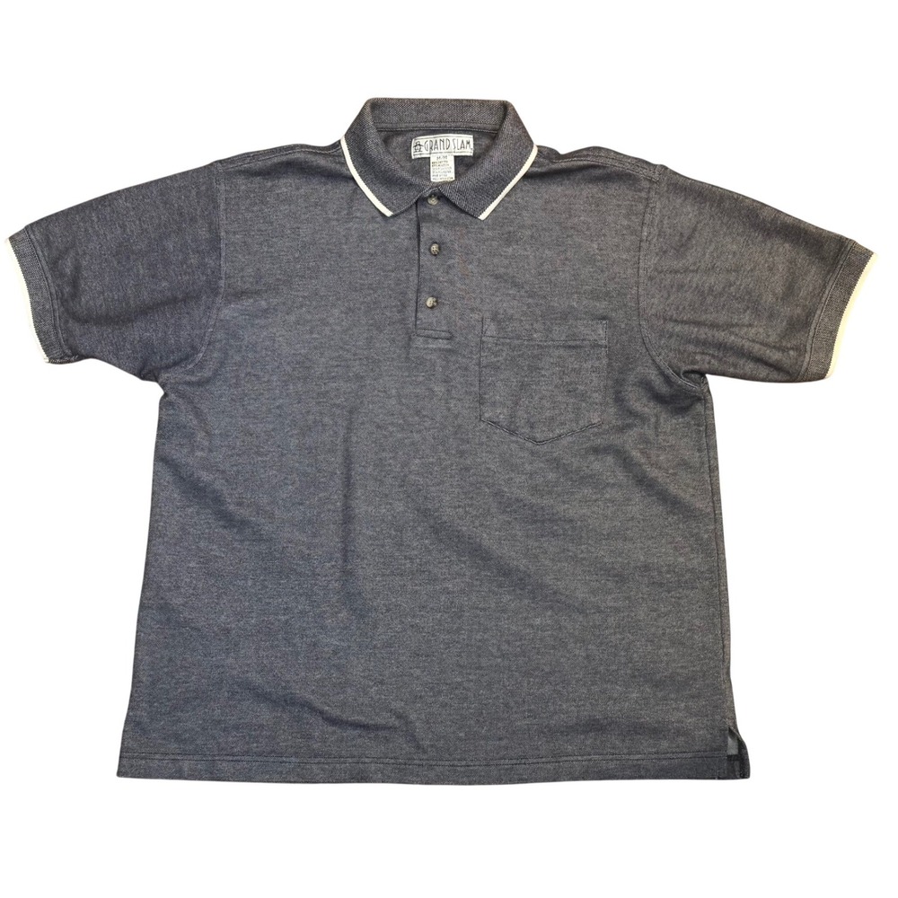 Vintage Mens Grand Slam Short Sleeve Golf Polo Shirt Gray Size Medium